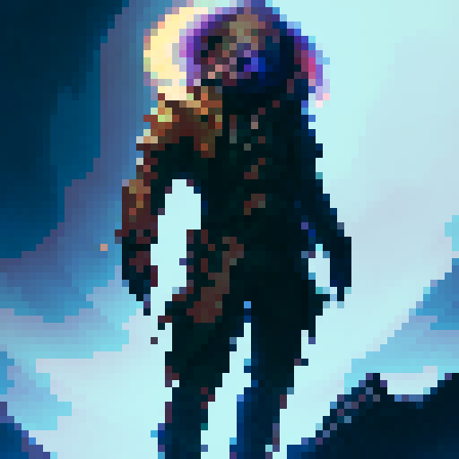 psychotic, muscular boss, tongue sticking out, eyes on fire, wild brown hair, blue jumpsuit, carrying 2 katanas in each of his hands, fantasy RPG