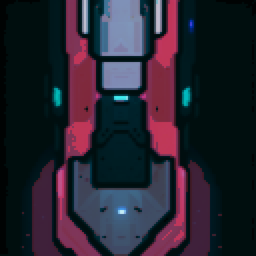 Space ship, vibrant colors, retro vibes, pixelated stars, angular design, glowing thrusters, cosmic background, 8-bit spaceship, glowing cockpit, space exploration, futuristic spacecraft, pixel art style