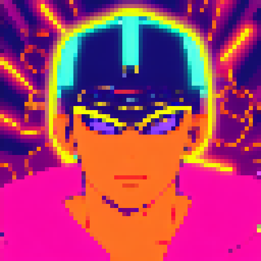 Glowing cyberpunk hacker with slicked back hair and a neon visor, surrounded by flickering neon lights and a futuristic cityscape, all depicted in the vibrant and edgy Yo-Hokki style.