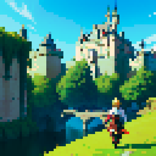Anime warrior on an adventure with a castle in the backgroun. 