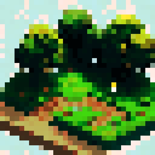 only one big chestnut tree, in the center, green leaves, brown trunk, fantasy top-down RPG with an orthogonal camera, simple pixel art, square plain platform
