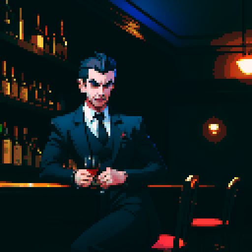 A man bartender, in noir bar