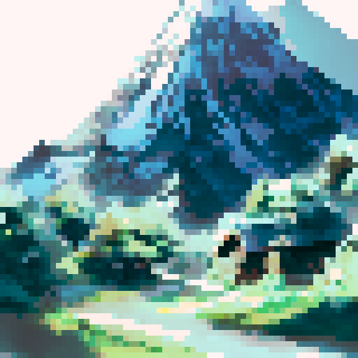 Mt Ararat, an imposing triangular peak, dominating a hazy, wintry terrain with sparse, gnarled trees and clusters of frosted boulders, all rendered in a hand-drawn, ink-brushed style