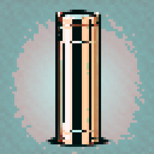 vertical shiny copper pipe with a black stroke around it and a white background