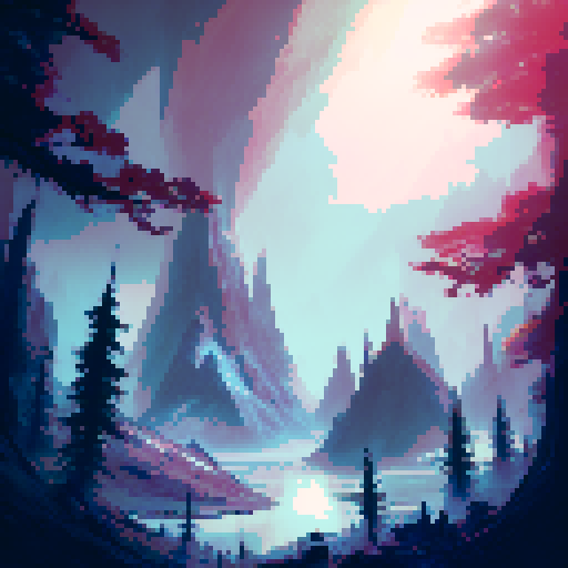 a beautiful forest landscape with water and mountain lush greens and blues