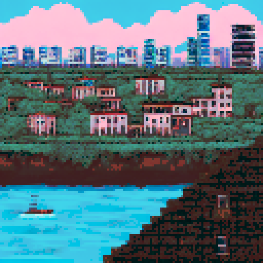 Post apocalyptic town of Old San Juan, Puerto Rico. The water from the ocean covers up to the first level of the building in town, where most buildings are either 2 or 3 stories high. Some makeshift boats are in the water, solar panels on the roofs and some small wind mills also