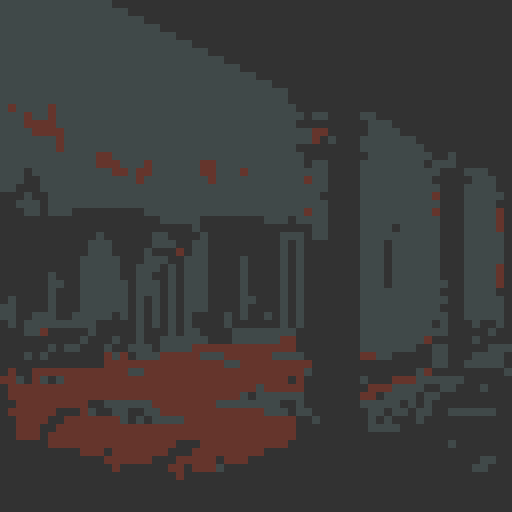 top down, post-apocalyptic, ancient Roman farmland, rpg tileset, moody lighting, crumbling ruins, overgrown vegetation, decaying crops, broken aqueducts, weathered statues, moss-covered stones, eerie atmosphere, abandoned farmhouses, mystical artifacts, mystical runes, mythical creatures, dramatic shadows, epic landscapes, desolate fields