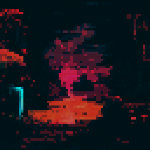 2d pixel background that has surreal elements to it, mostly using a red color pallet, dark and grimoire