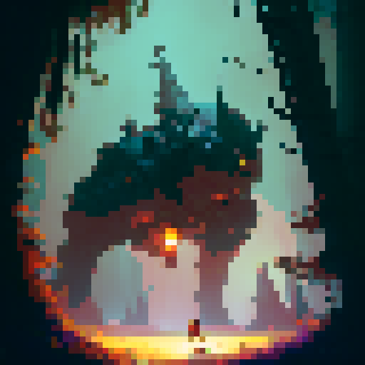 Goblin peering through the misty forest, holding a rusted lantern and wearing a tattered cloak, surrounded by twisted trees and glowing mushrooms in a whimsical art style.