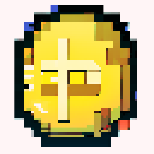 Imagine a digital, pixelated coin, shimmering with a bright golden hue. This coin has a classic round shape, resembling a traditional coin, but its surface is made up of tiny, square pixels, giving it a distinctly digital and retro video game look. The pixels catch light at various angles, making the coin glint and sparkle. On its surface, there is a simple, pixelated design – perhaps a symbol or a character – that is iconic and easy to recognize, yet rendered in a minimalist, blocky style typic