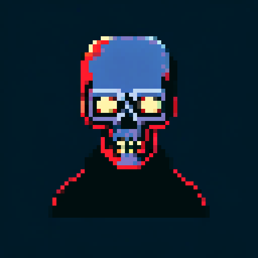 haunted, bloody skull, pixel art, sRGB, dark and brooding