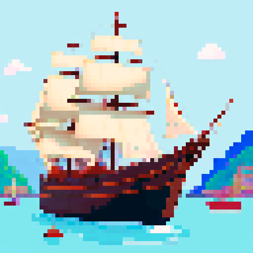 workers, bustling, loading, sailing ship, busy harbour, 16th century, pixel art, sRGB