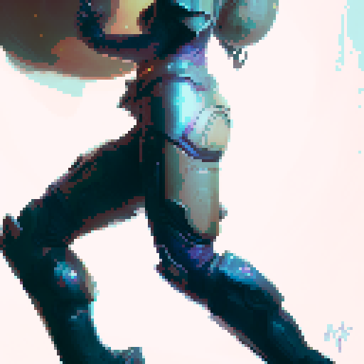 metroid-like female hero, with medium-sized sexy boobs and butt, anime-style legs and eyes, whole face and hair included, in a fantasy RPG art style