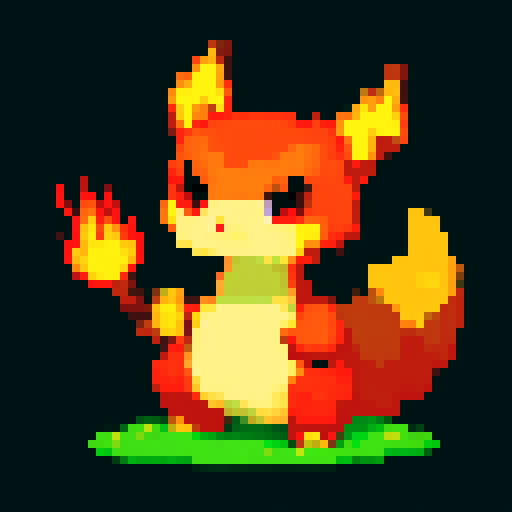 Please can you create d different fire type monster, but similar in design. It's medium size so slightly bigger, but looks more powerful than the one you just designed. 