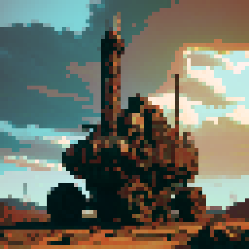 worn and weathered, industrial excavation machine, towering over the desolate landscape, surrounded by swirling clouds of dust and debris, with intricate mechanical gears and steampunk-inspired design