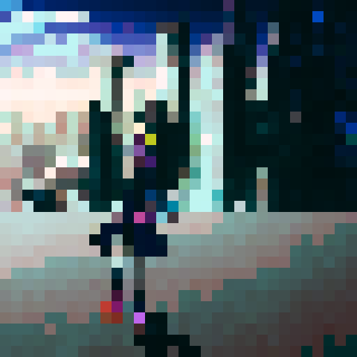 A futuristic cityscape surrounded by towering skyscrapers and neon lights, with a lone samurai perched atop a rooftop, wielding a glowing katana against a backdrop of swirling purple and blue clouds.