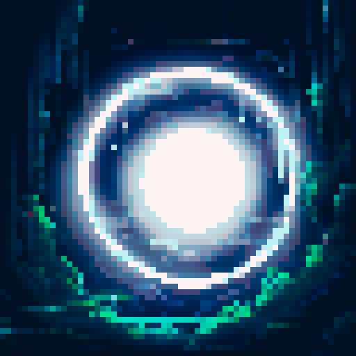 white, glowing, magical, electric orb floating in space, wide image, sRGB, pixel art, background, landscape
