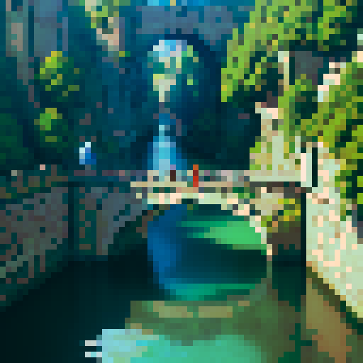 Tactical rpg fight on a stone bridge spanning a deep chasm, city walls to the left, close bird's eye view