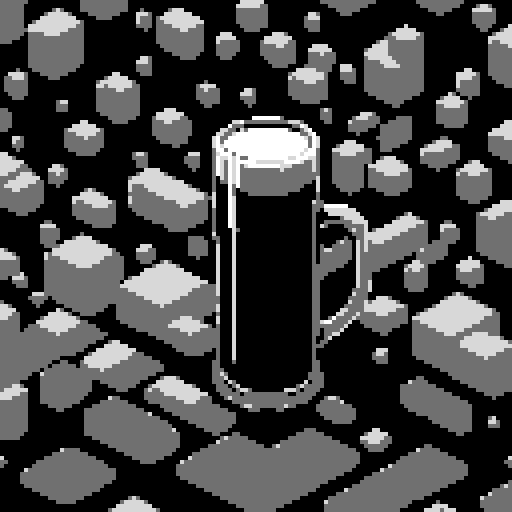 hand pouring beer, foamy bubbles floating, vibrant colors, blocky pixels, retro arcade game vibes, low resolution, reminiscent of 8-bit art, glowing neon hues, dark mysterious vibe, nostalgic gaming aesthetic, glowing pixelated foam, animated GIF style