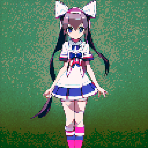 long hair, blonde, ribbon, large breasts, sailor uniform, school, blue eyes, smile, shy, blush, anime style, black outlines