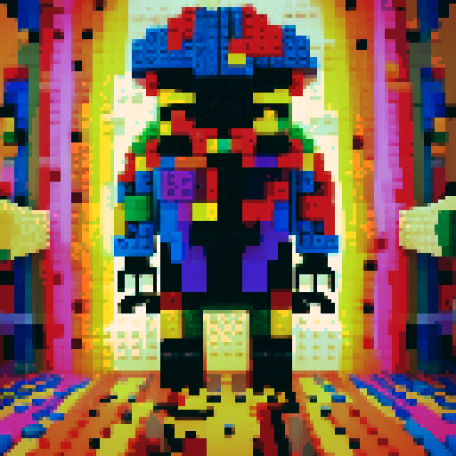 colorful pixel lego blocks arranged in a playful, vibrant composition, showcasing the intricate details and vibrant colors of pixel art in the sRGB color space