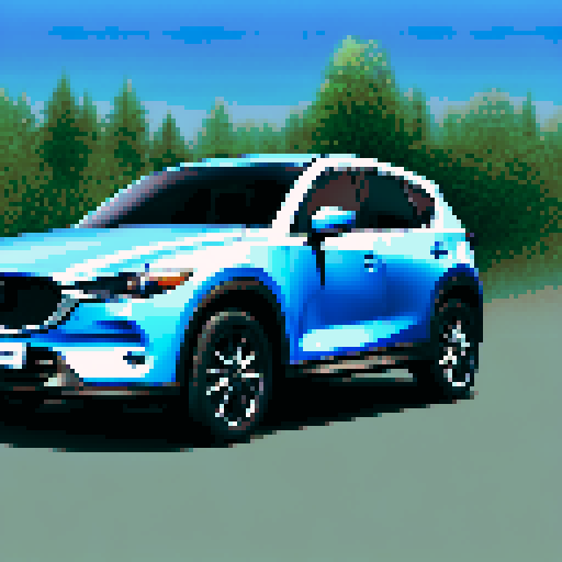 Photorealistic whole Mazda CX-5, three-quarter view, right front wheel, clean background, sRGB colors, pixel art style
