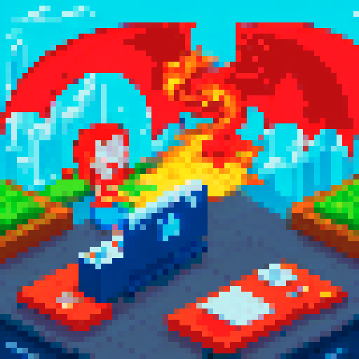 Isometroc image. Normal looking character typing on a retro computer at their cubicle, while a fiery phoenix soars above a dragon and a mermaid engaged in a heated conversation in different corners of the office; in the back of the scene is an elevator