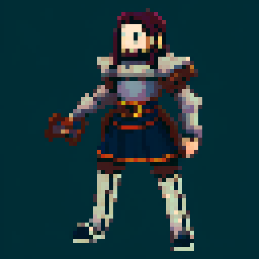 A character in the style of kimdomg hearts, male, with long hair and sinuous white armor encrusted with stones, the image has to be for a sprite from a unity game