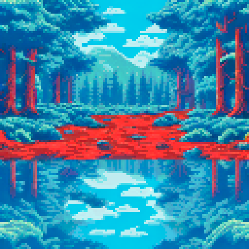beautiful pine forest, opening in the center, sRGB, pixel art, background, landscape
