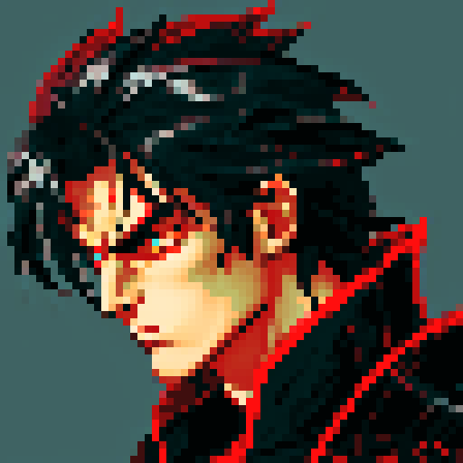 Black and red dragon, male rider, mid-length gray hair, fantasy RPG
