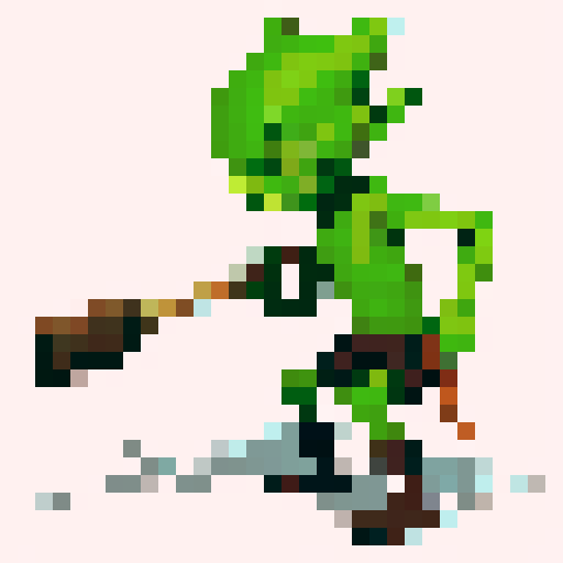 A small, green-skinned humanoid creature with pointy ears, sharp teeth, and a crude wooden club. It wears ragged clothes and has a mischievous expression on its face.
