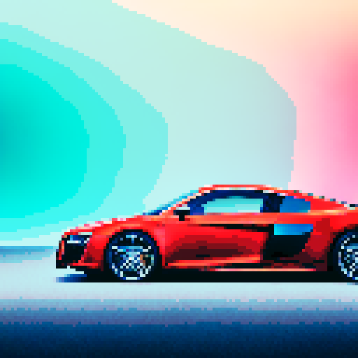 Photorealistic, centered Audi R8 in a three quarter view, clean background, pixel art style with sRGB colors