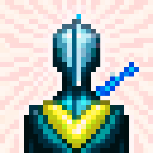 armoured warrior, pixelated details, vibrant colors, intense gaze, futuristic pistol, shining metallic armor, intricate design, dynamic pose, dramatic lighting, glowing energy accents, skillfully crafted weaponry, iconic game art