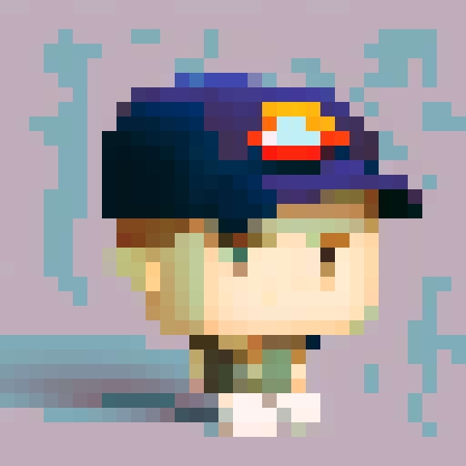 Pixelated school boy, age 10, with a smile on his face, wearing a baseball cap. Looks like Nes from Earthbound