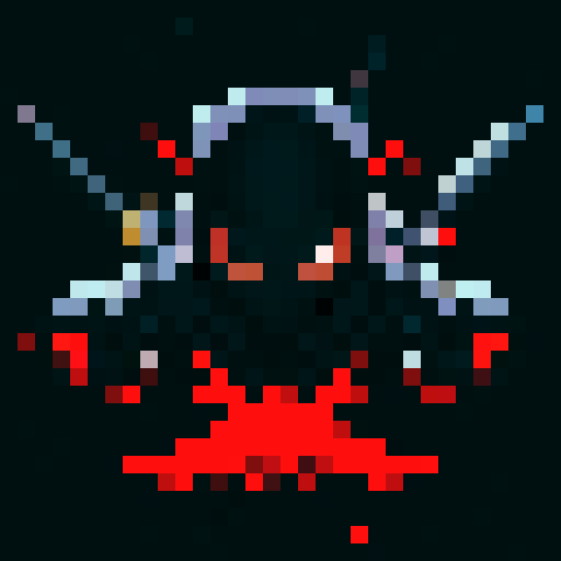 Ninja in Shadow, shuriken flying, katana gleaming, blood splattering, dark theme, pixel art, sRGB