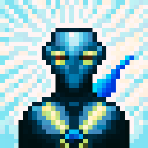 cyborg with laser beam gun, game icon, 32x32 pixel art, sRGB, skill art, close up, portrait