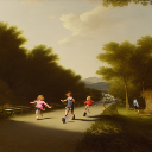 Two young adventurers running across a busy city road, with oncoming cars approaching.
