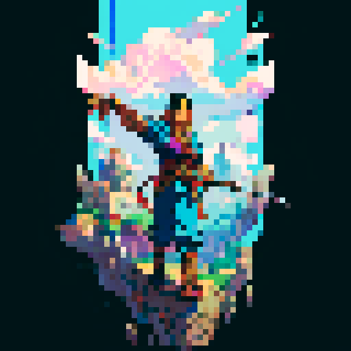 hispanic man, confident expression, heroic pose, full body, pixel art, solid color background, sRGB