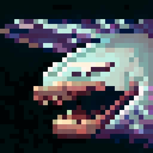 goblin shark, large bill, ominous, ugly, nasty teeth, game icon, 32x32 pixel art, sRGB, skill art