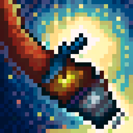 fall landscape, peaceful atmosphere, serene colors, vibrant foliage, stillness of nature, empty meadow, calm river, golden sunlight, tranquil mountains, distant horizon, falling leaves, soft breeze, misty morning, gentle fog, crisp air, solitary tree, detailed textures, intricate patterns, game icon style, 32x32 pixel art, sRGB color space, skillful brush strokes, close-up perspective, portrait orientation