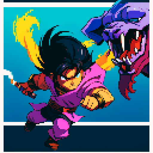 heroic dog battling evil, vibrant and dynamic sRGB colors, action-packed side-scrolling retro 8-bit platformer with intense and dramatic animated pixel art