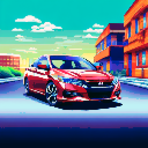 Photorealistic, centered Honda Accord in a three quarter view, right wheel in front, clean background, pixel art style with sRGB colors