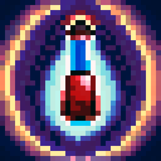 A graphic of a bubbling, red potion bottle with a stopper.