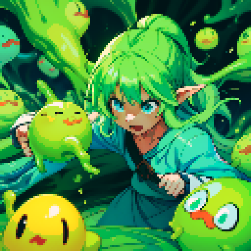 slime surging up around someone, slime engulfing a hero