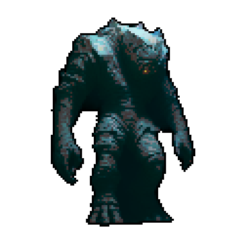 Giant golem made out of boulders, wandering through a cave