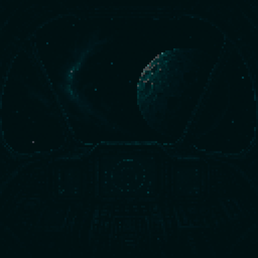 cockpit view of space, spaceship, realistic, dark, cold, alien style