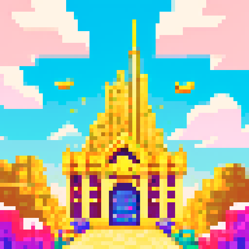 Imagine a vibrant, pixelated world known as Money Land, where the air is thick with the excitement of flying gold coins. This digital realm is filled with towering skyscrapers made of gleaming gold and silver, reflecting the bright, sunlit sky. Streets are lined with bustling marketplaces, where pixelated residents trade and barter using shimmering gold coins that seem to have a life of their own. In the sky above, gold coins of various sizes fly freely, leaving trails of glittering light in the