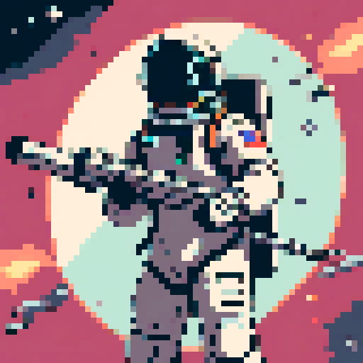 Pixel art of a astronaut in a white spacesuit, standing upright, retro-style 16-bit, 32x32, simple design for a space survival game, white color with black visor, no background, transparent edges, full length