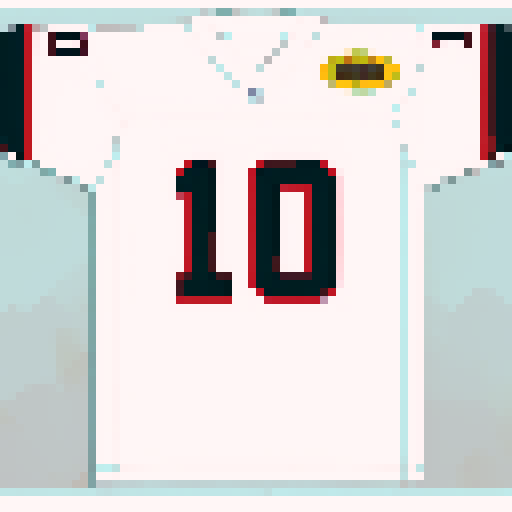 an american football jersey top, home team, white, with player number on the front, laid out flat