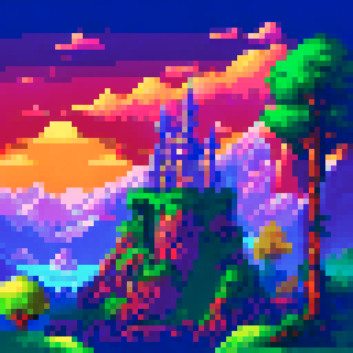 Tall, slim swordfighter with a fluid stance, standing upright in a 64x64 pixel sideview, donning fresh green colors and surrounded by grassy/forest features, ready to strike with a pixelated sword